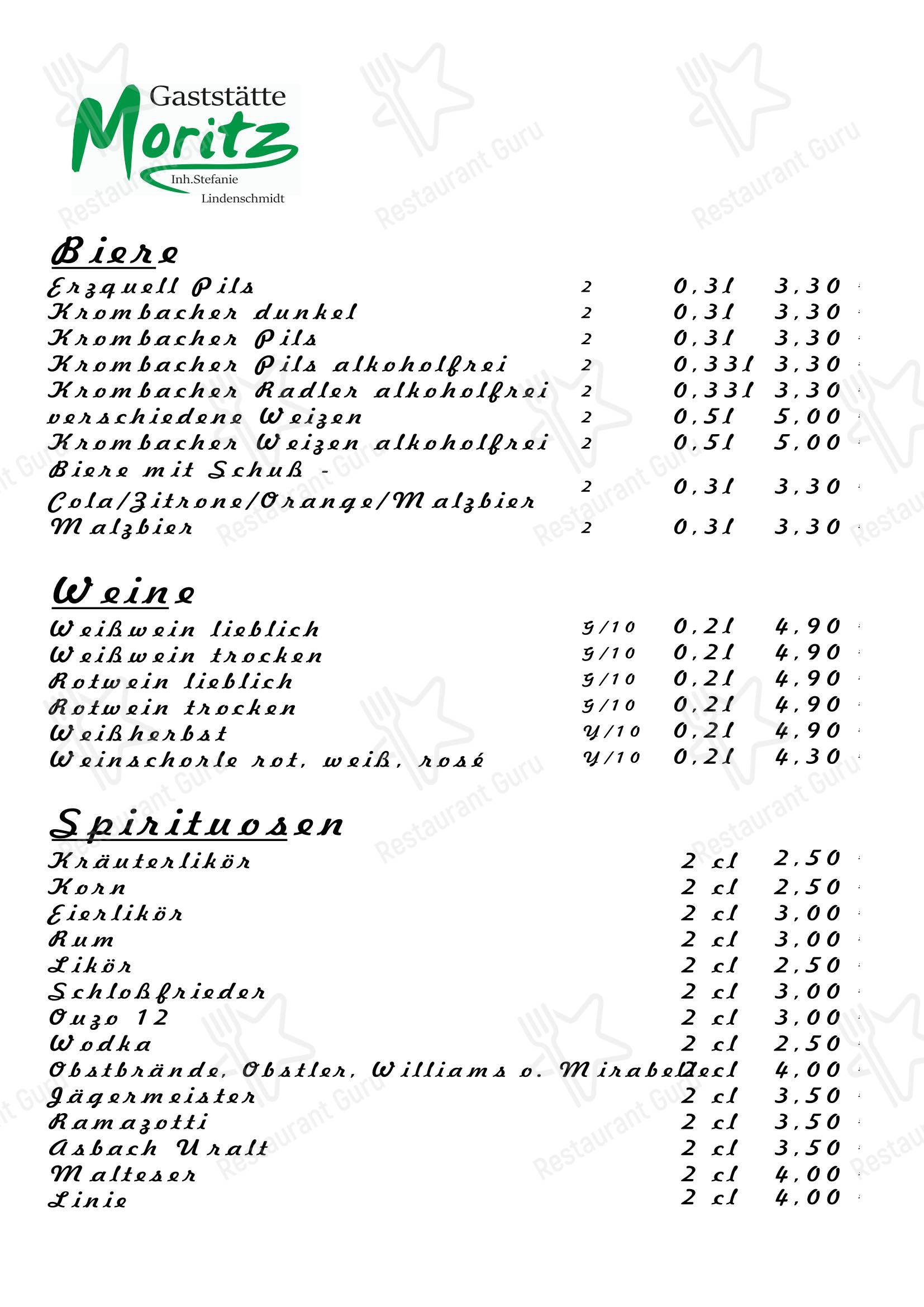 Коктейльная карта ресторана Gaststätte Moritz