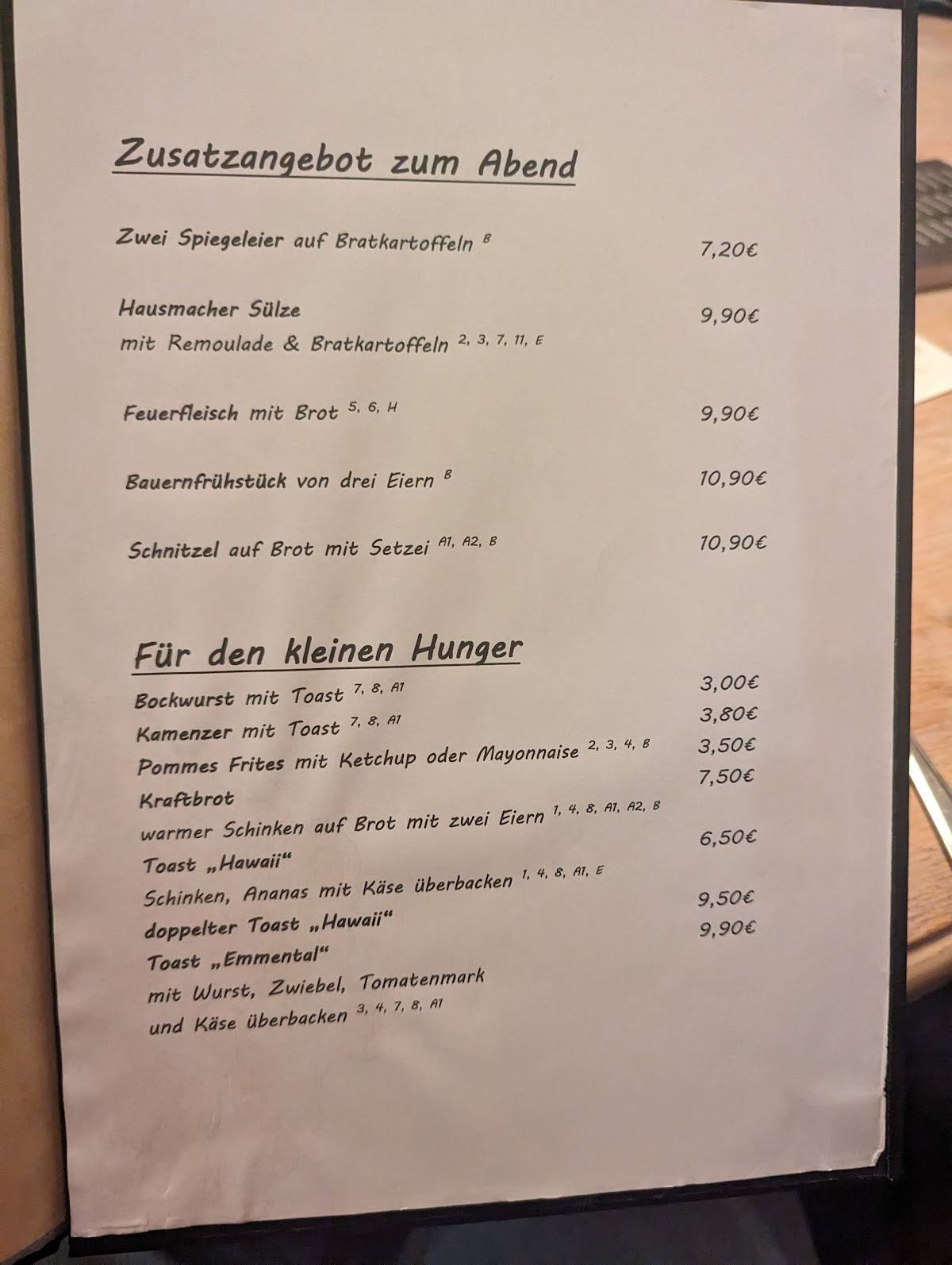 Gaststätte Sportheim меню