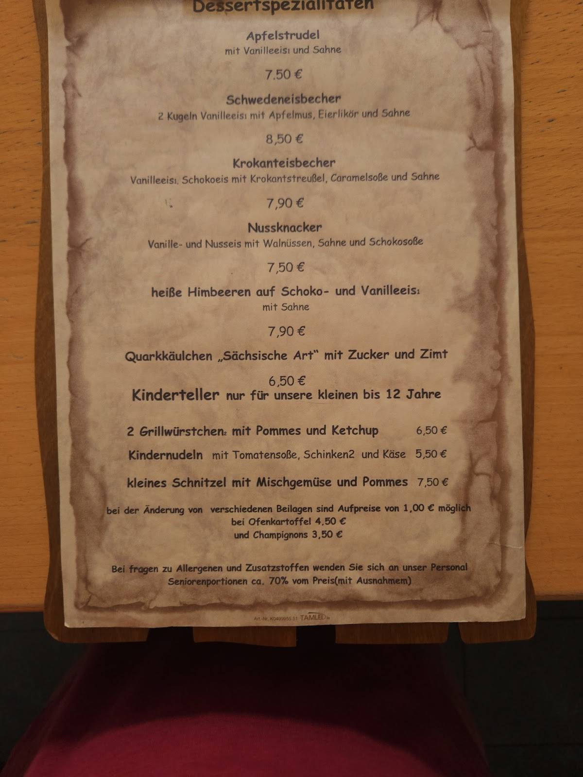 Gaststätte „Zum Römer“ меню