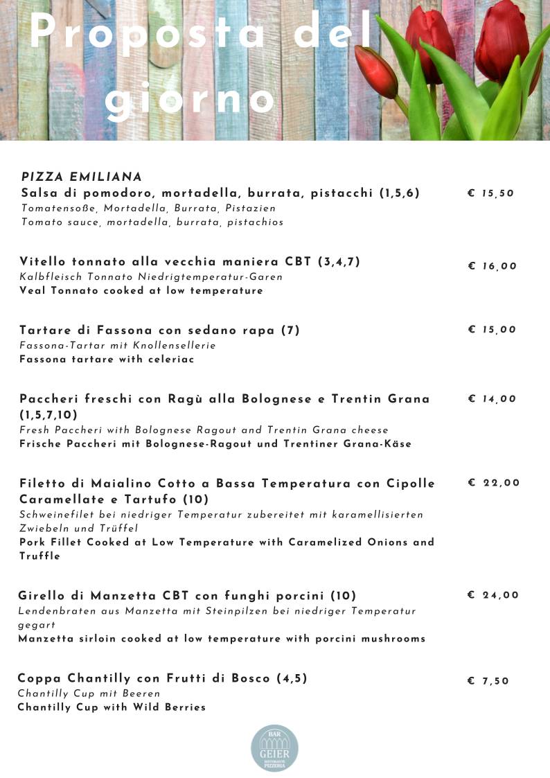 Geier Ristorante меню