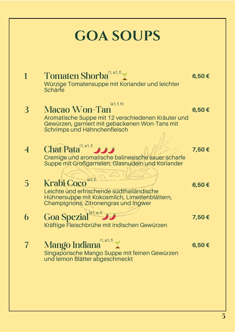 Goa (Indisches und Singapurisches Restaurant) меню