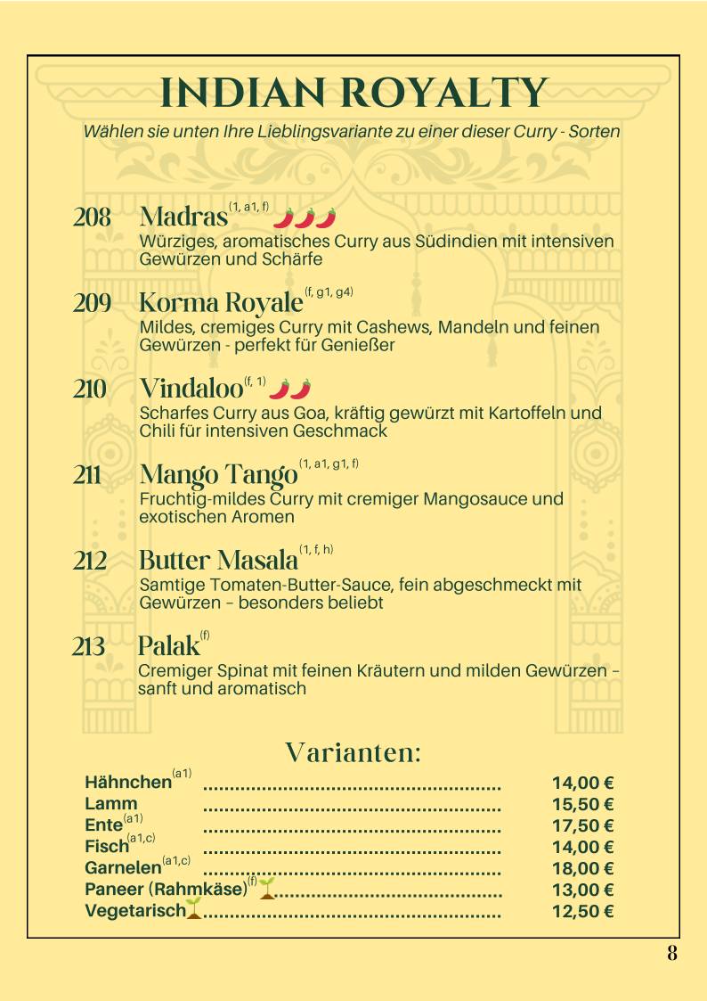 Goa (Indisches und Singapurisches Restaurant) меню