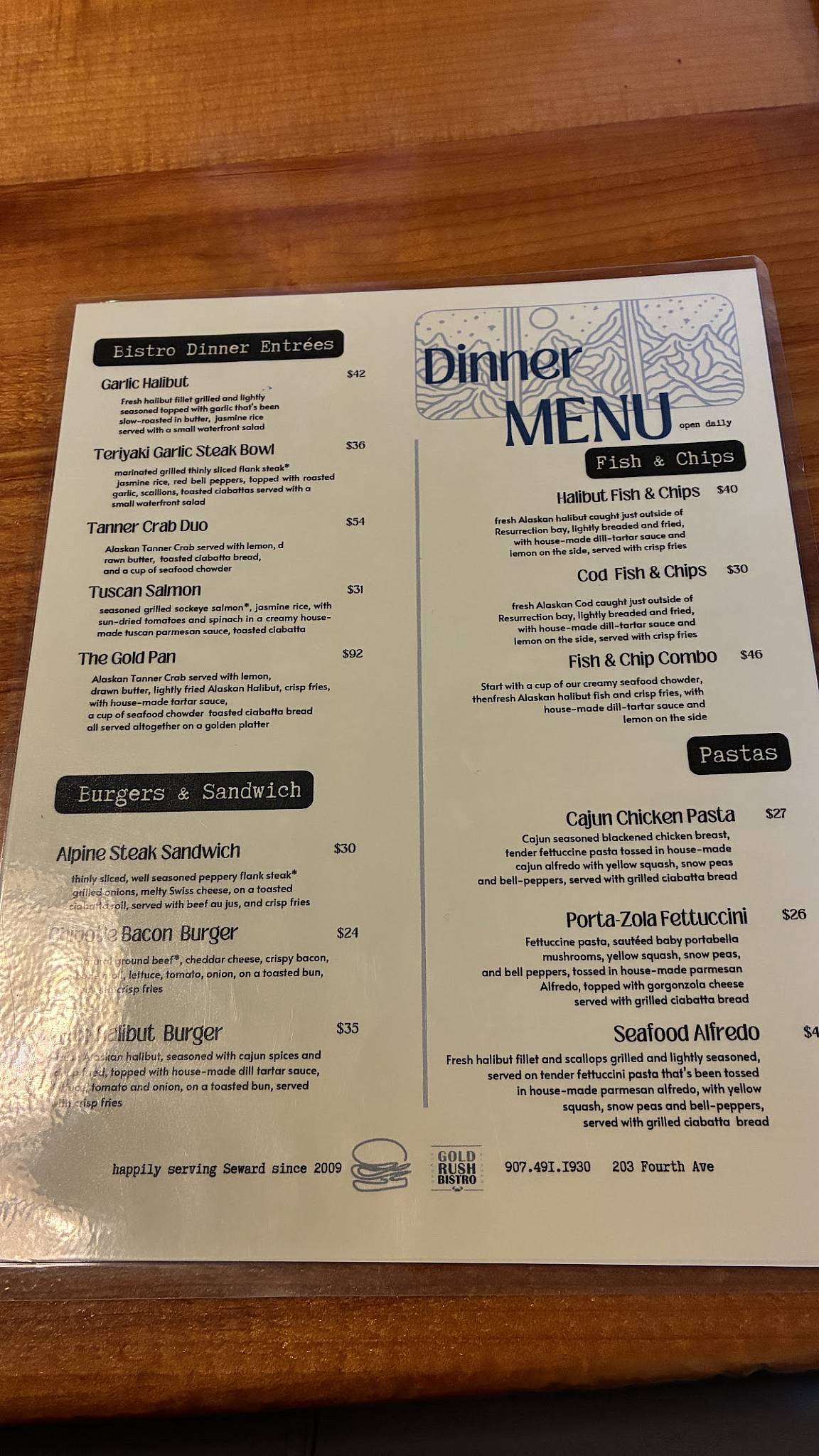 Gold Rush Bistro меню