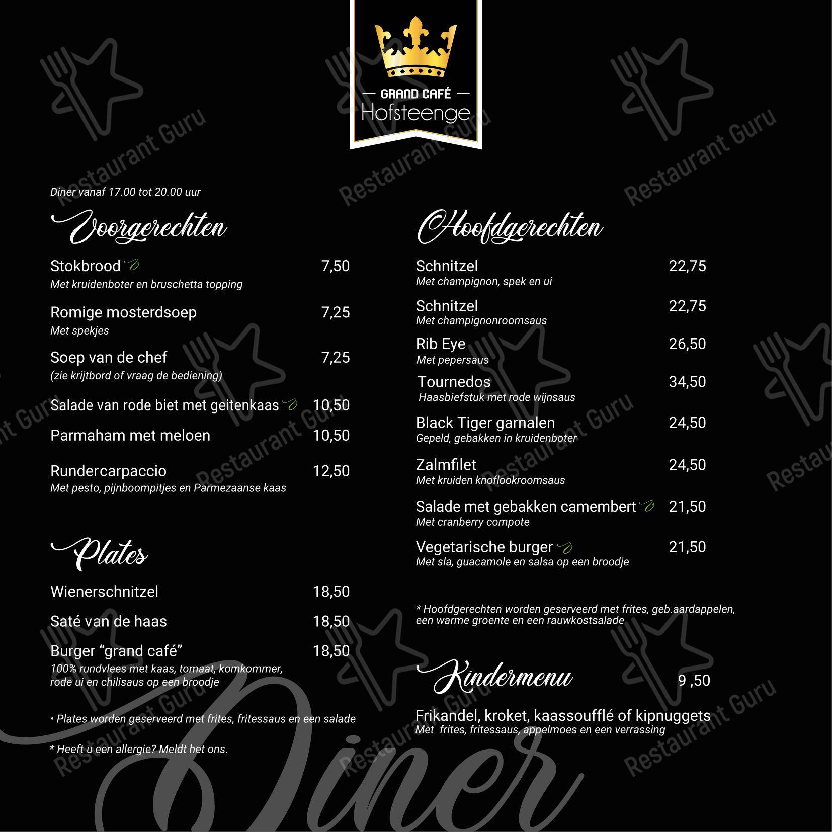 Меню ресторана Grand-Café Hofsteenge - Меню