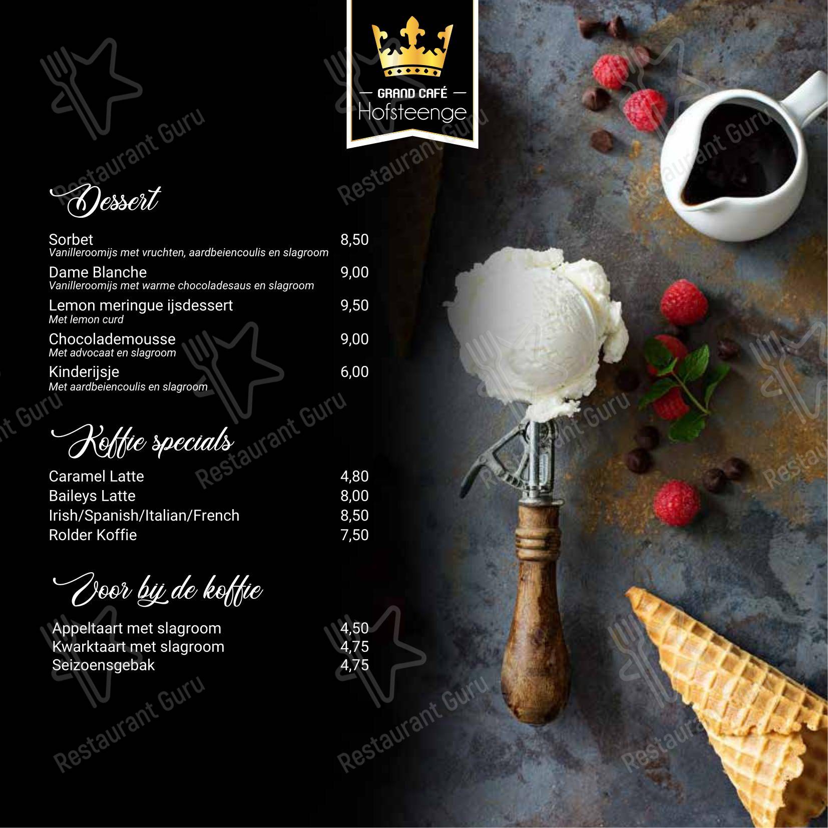 Меню ресторана Grand-Café Hofsteenge - Меню