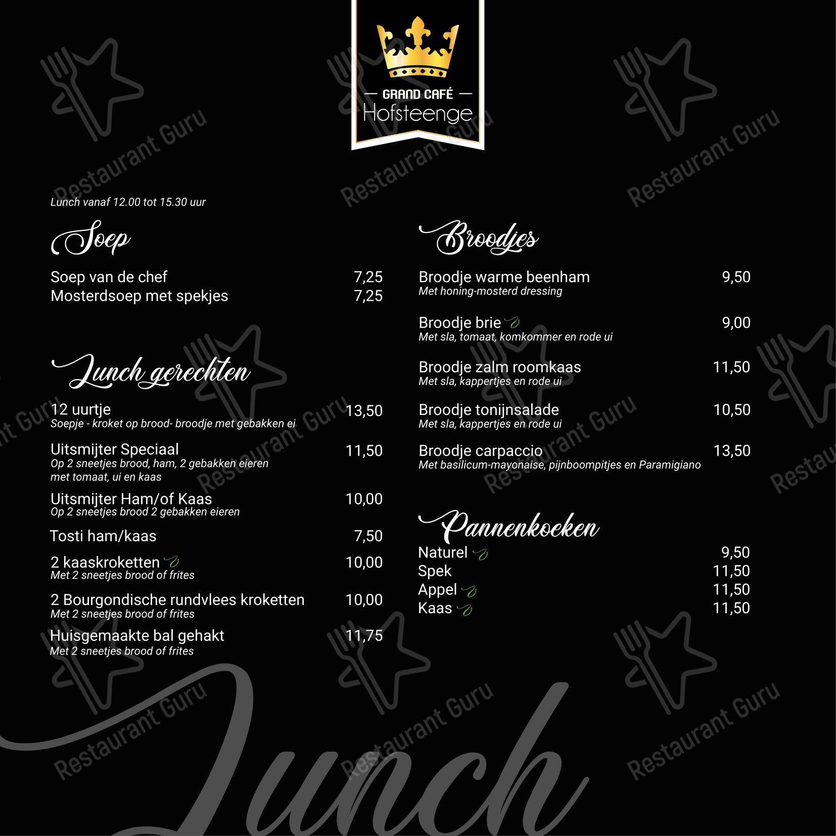 Меню ресторана Grand-Café Hofsteenge