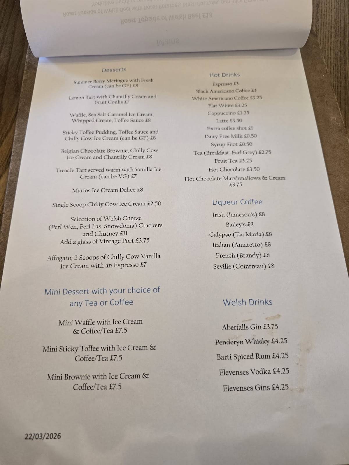 Griffin Inn Restaurant меню