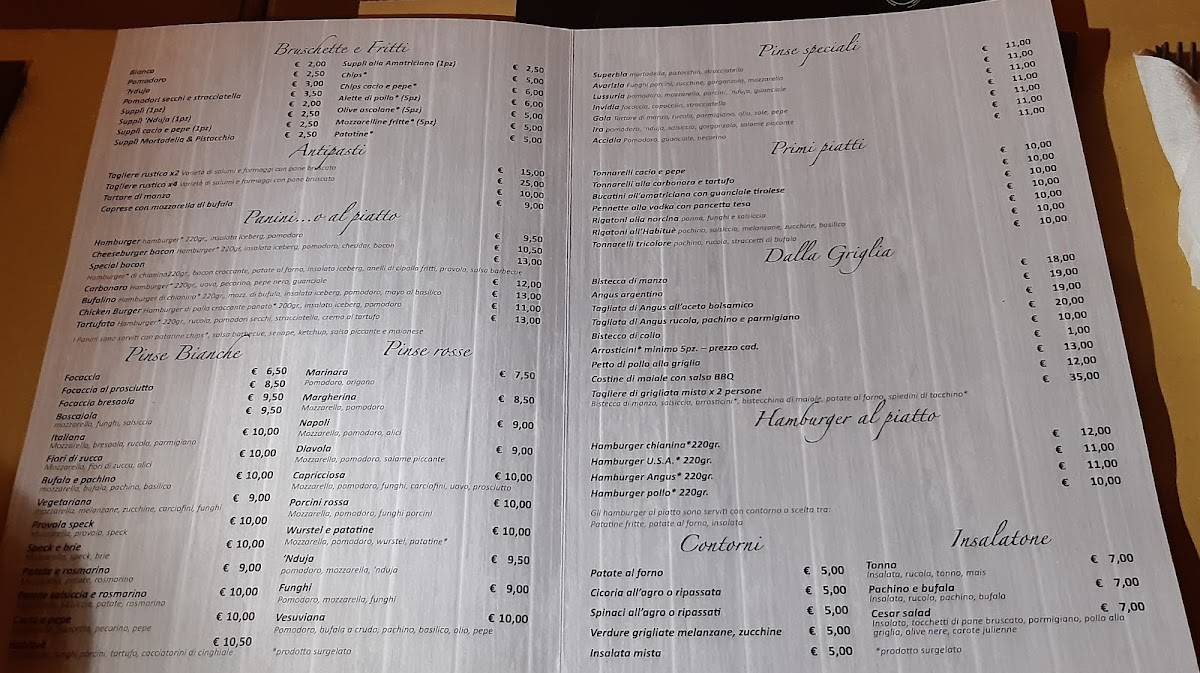 Habitué меню