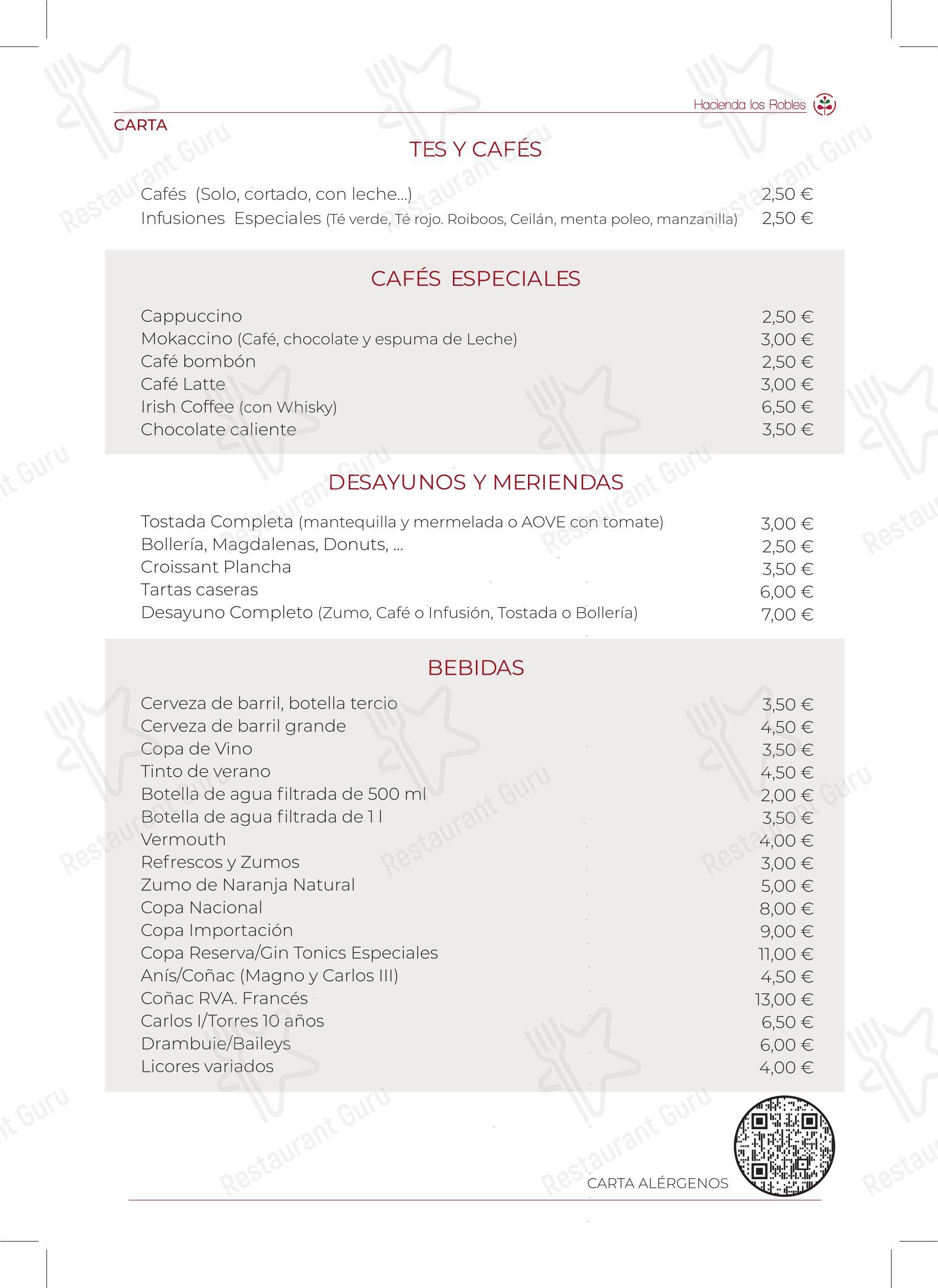 Меню ресторана Hacienda Los Robles - Основное меню