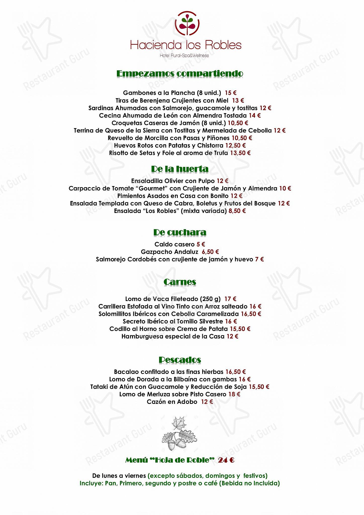 Меню ресторана Hacienda Los Robles - Dinner Menu