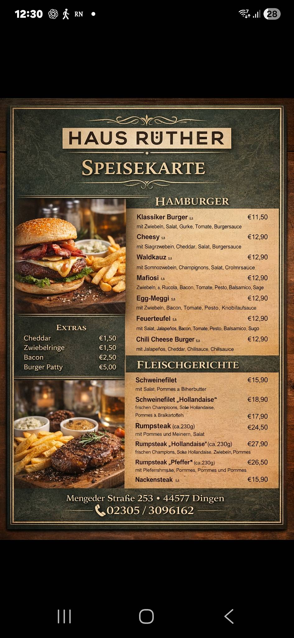 Haus Rüther меню