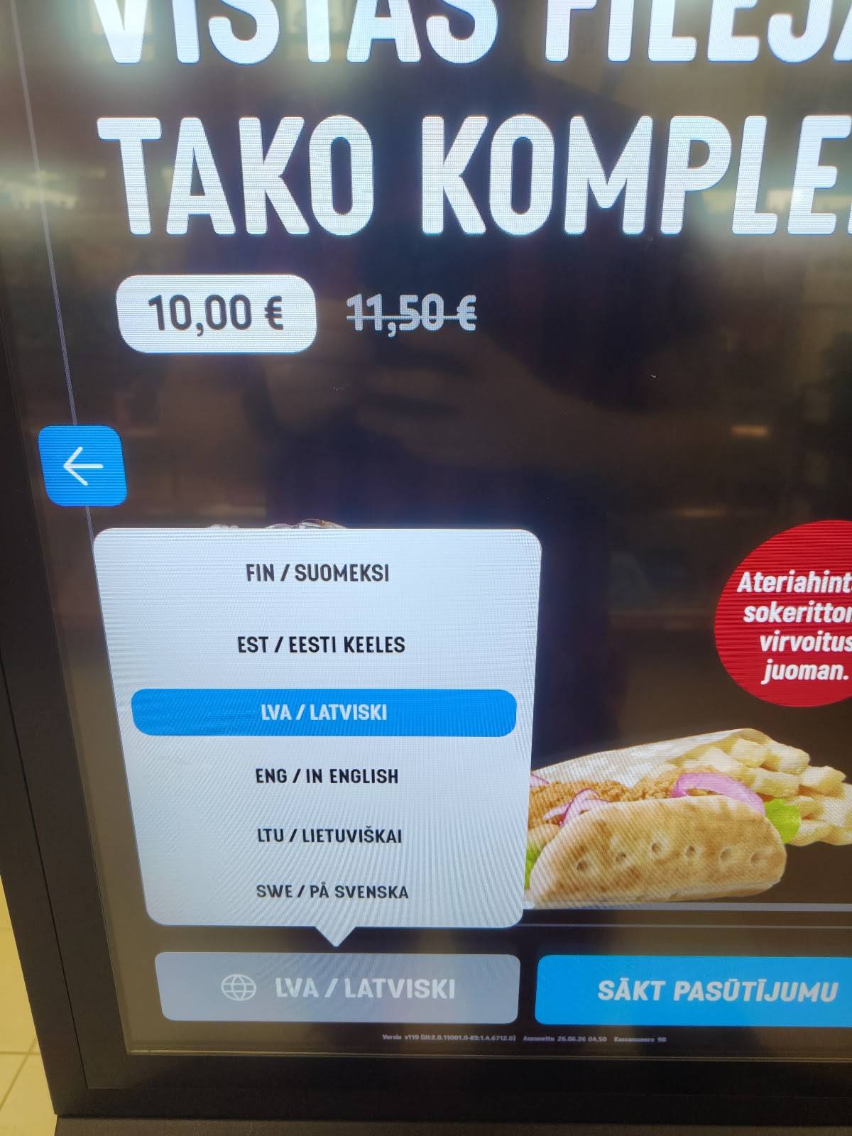 Hesburger Hartola Jari-Pekka Neste liikenneasema меню