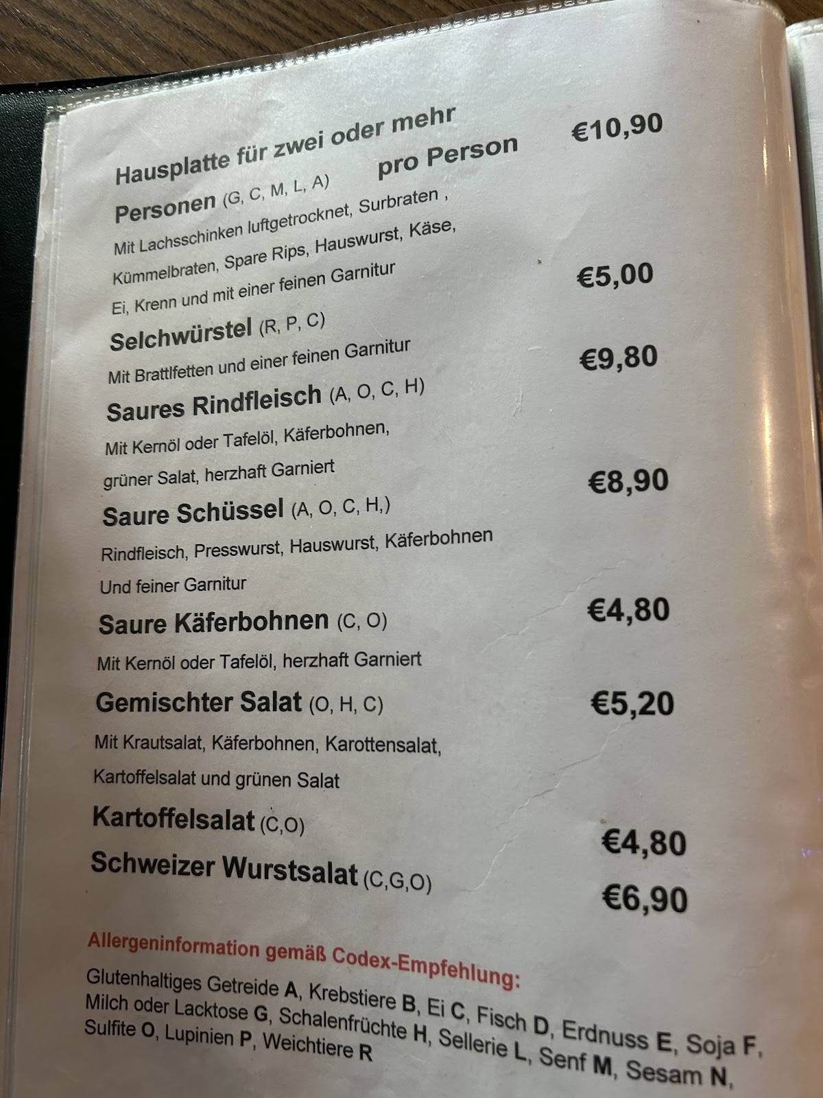 Heuriger und Gästehaus Rucksackpeter меню