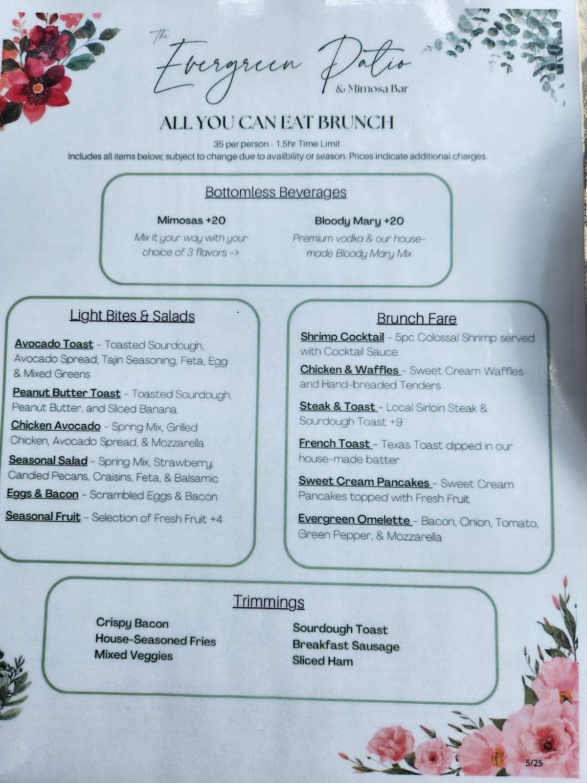 Hidden Pines Restaurant меню