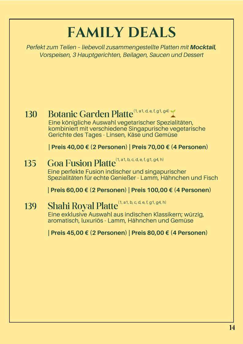 Goa (Indisches und Singapurisches Restaurant) меню