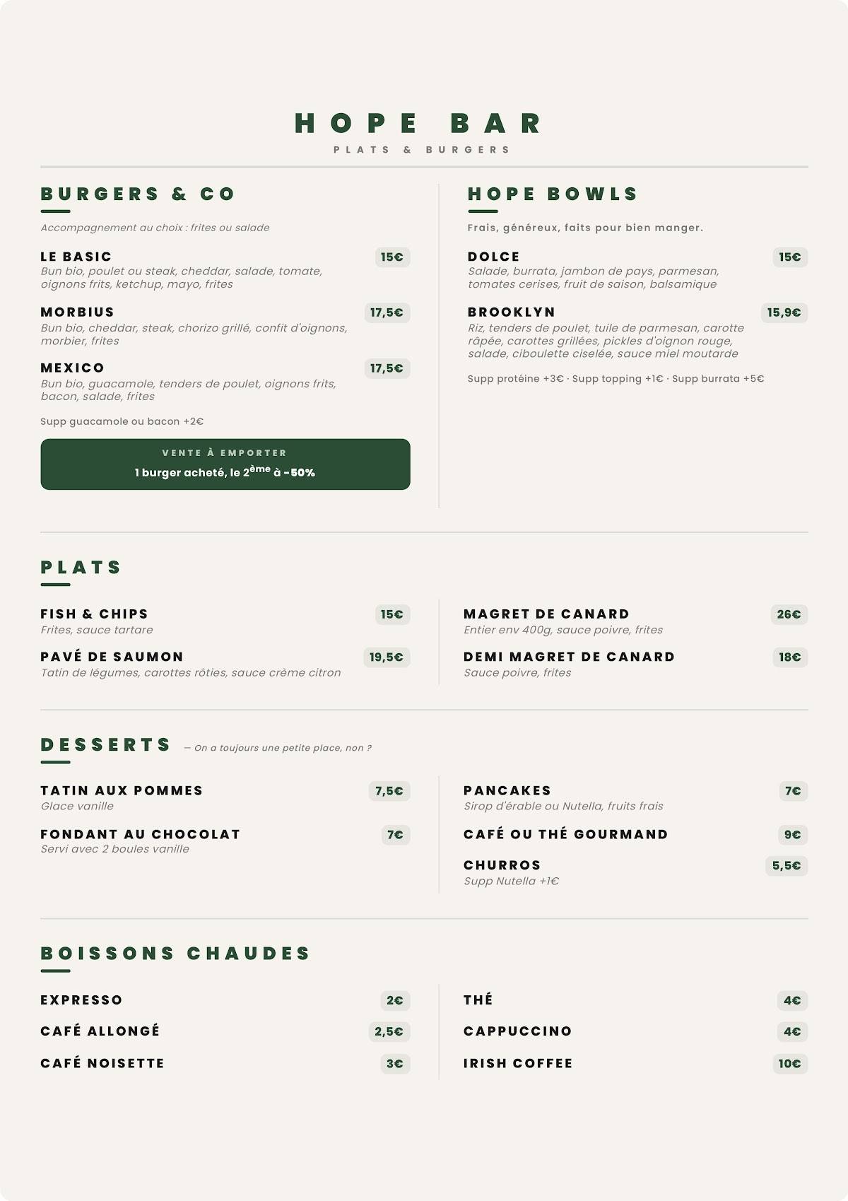 Hope - Bar - Tapas меню