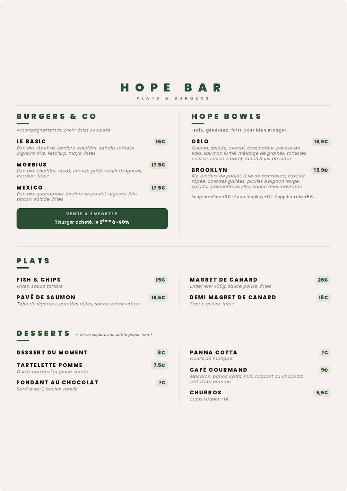Hope - Bar - Tapas меню