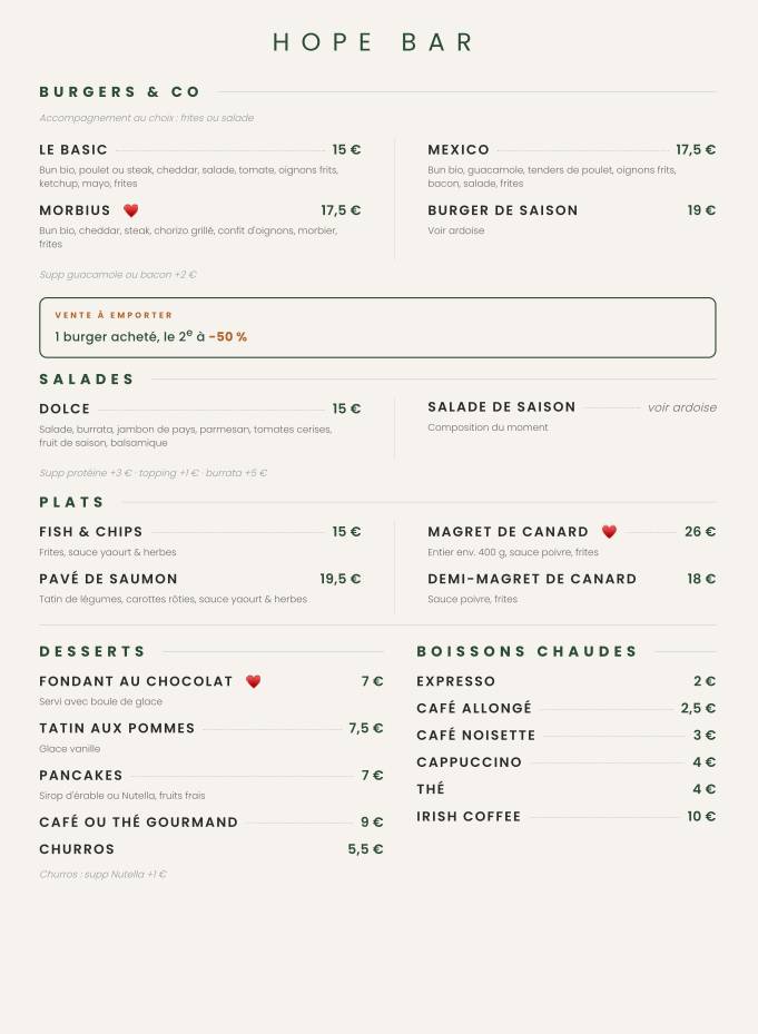 Hope - Bar - Tapas меню