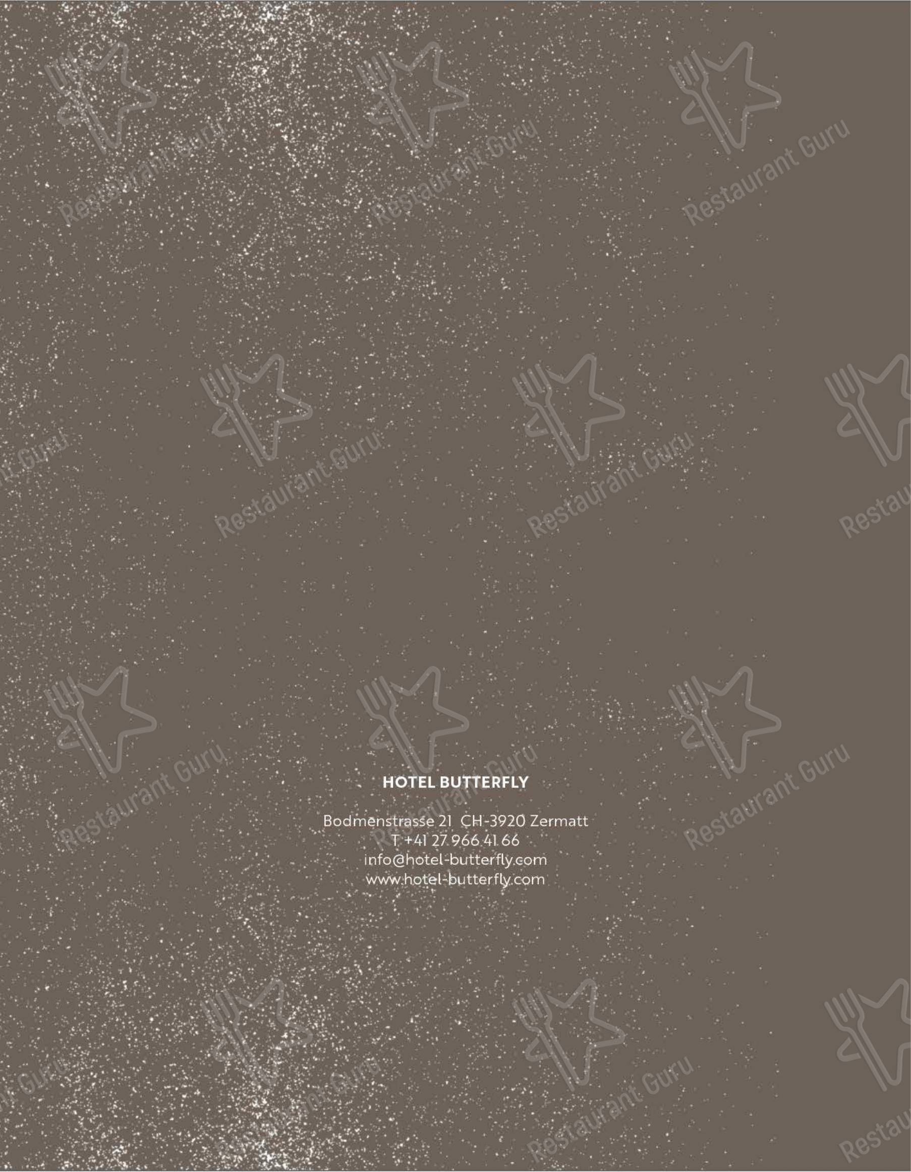 菜单 ресторана Hotel Butterfly в Церматте