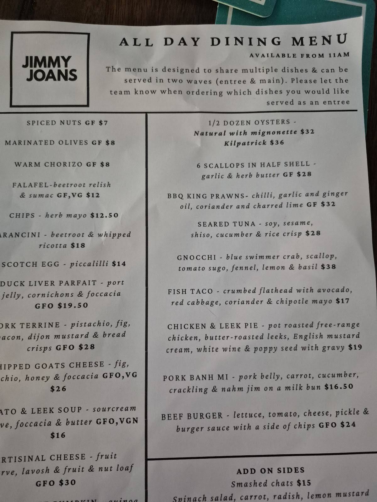 Jimmy Joans меню