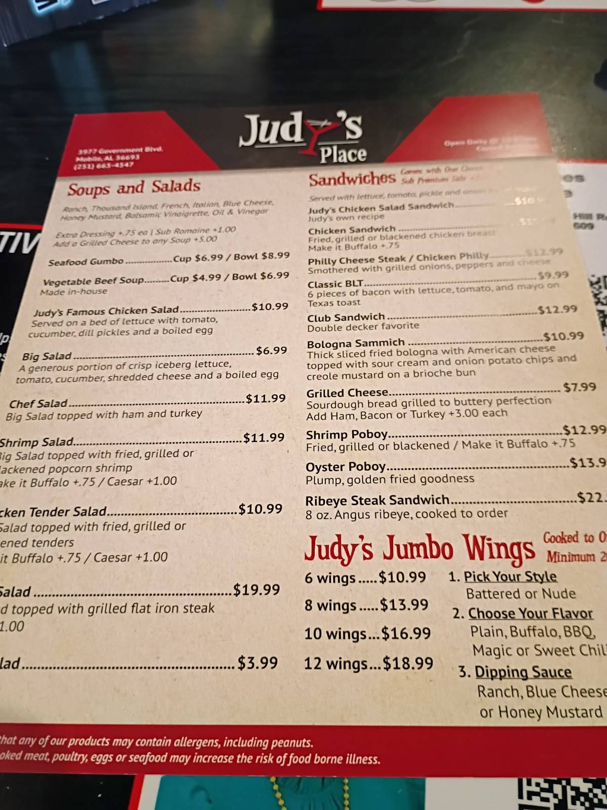 Judy's Place меню