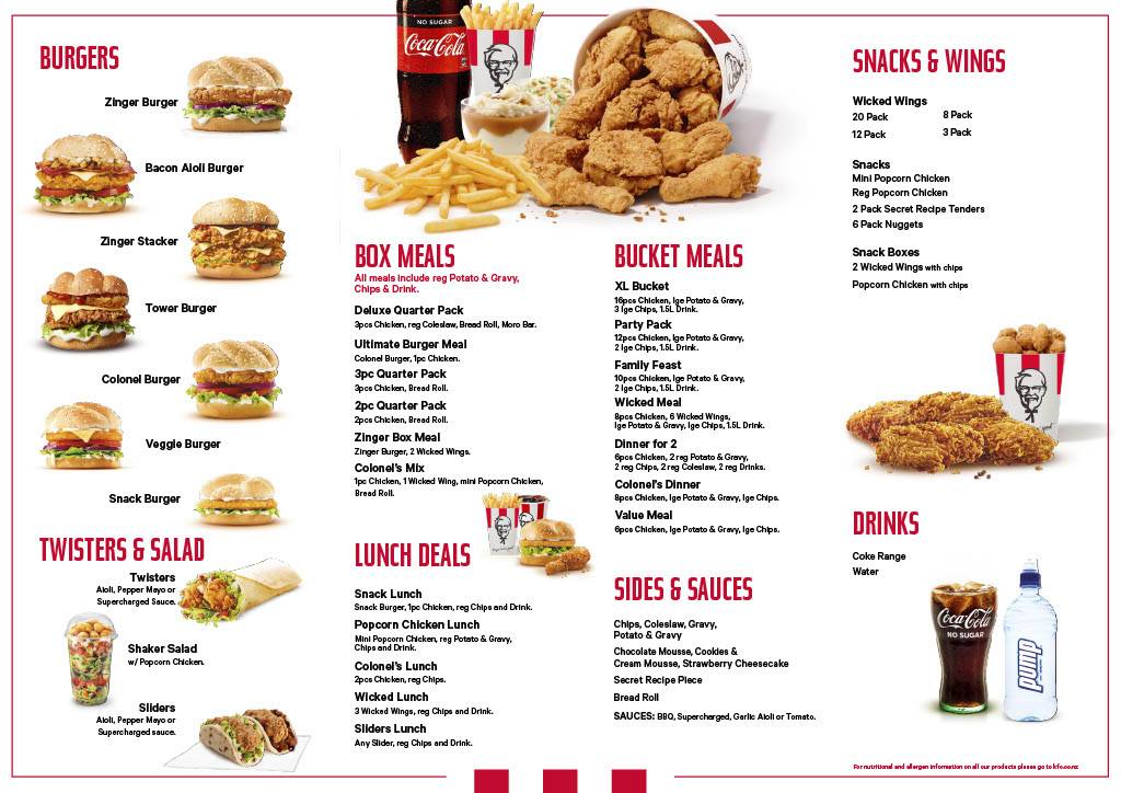 KFC Thames меню