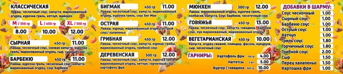 Кафе меню