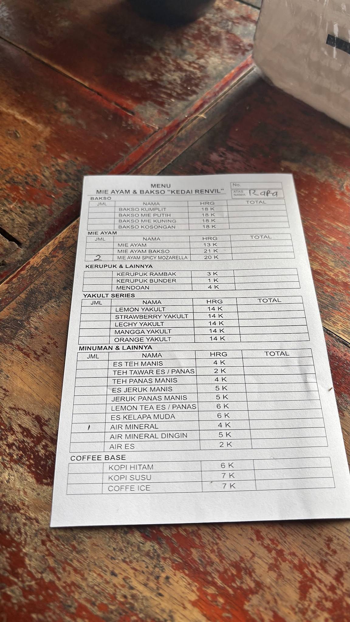 Kedai Renvile меню