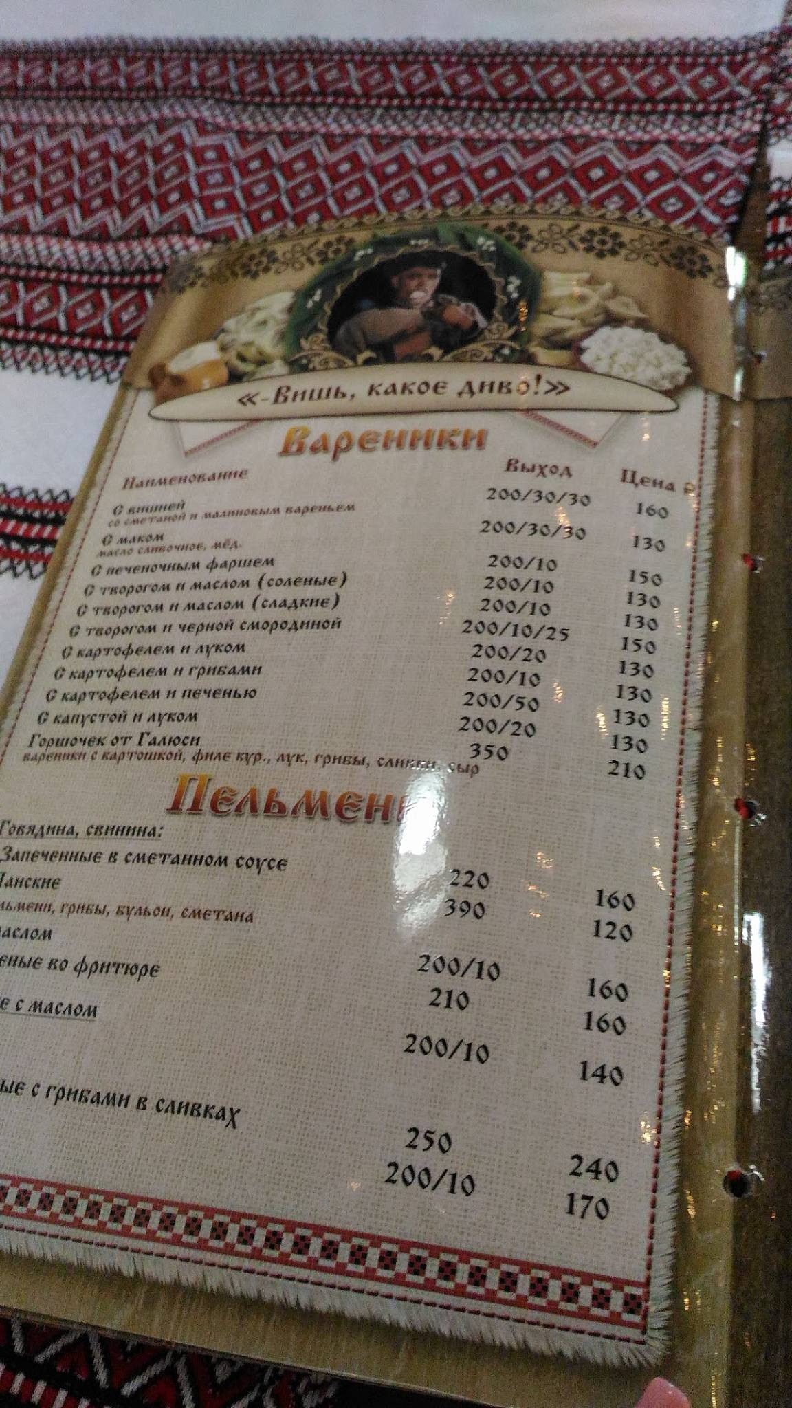 Корчма меню