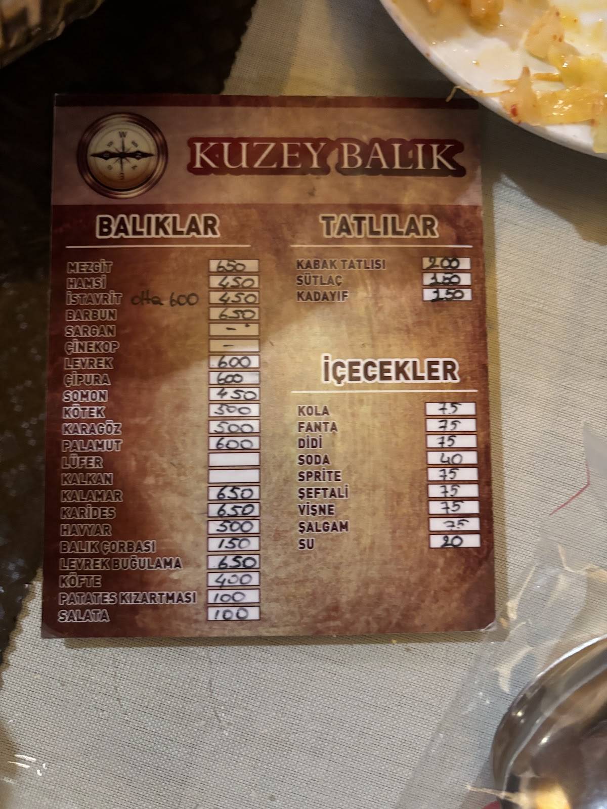Kuzey Balik Lokantasi меню
