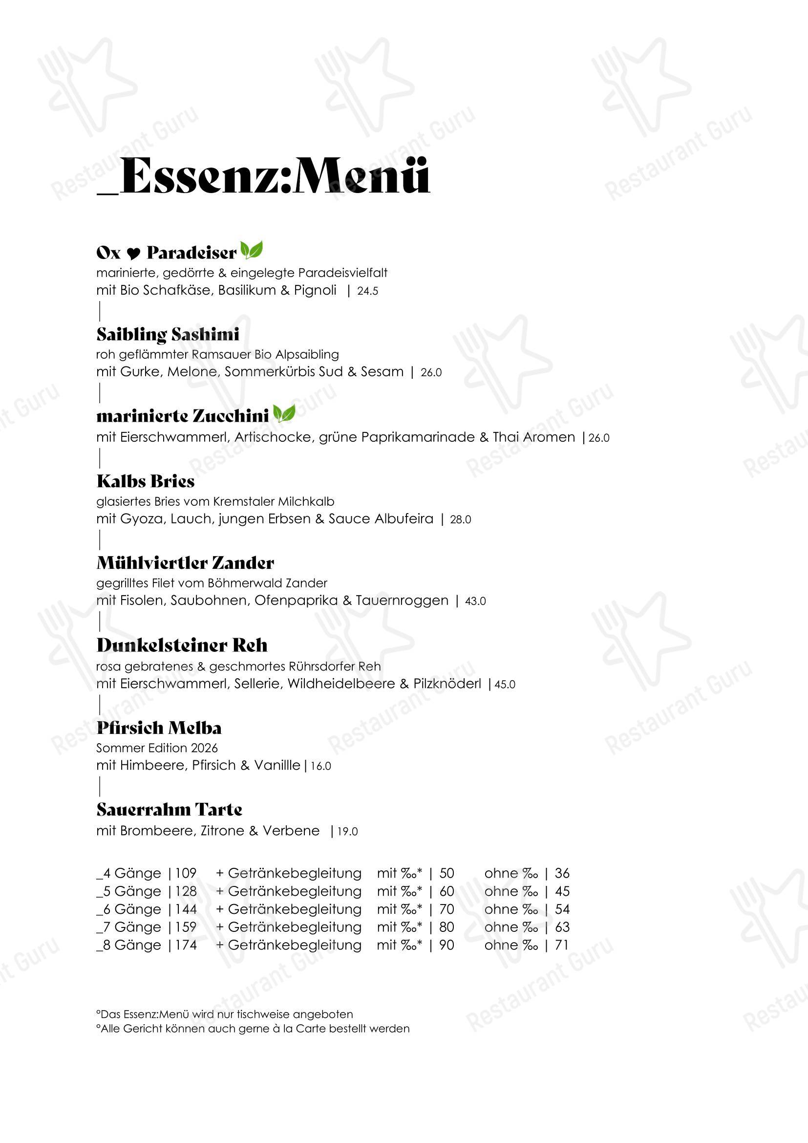 Landgasthaus Essl в Дюрнштайне - Меню