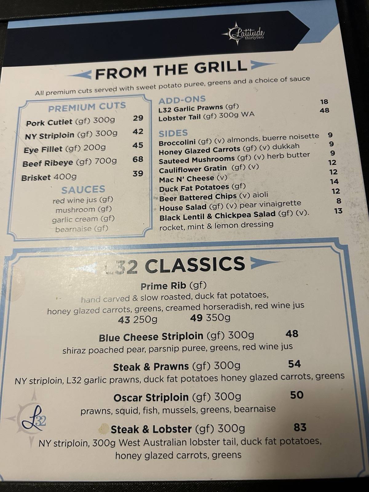 Latitude 32 Restaurant Rockingham меню