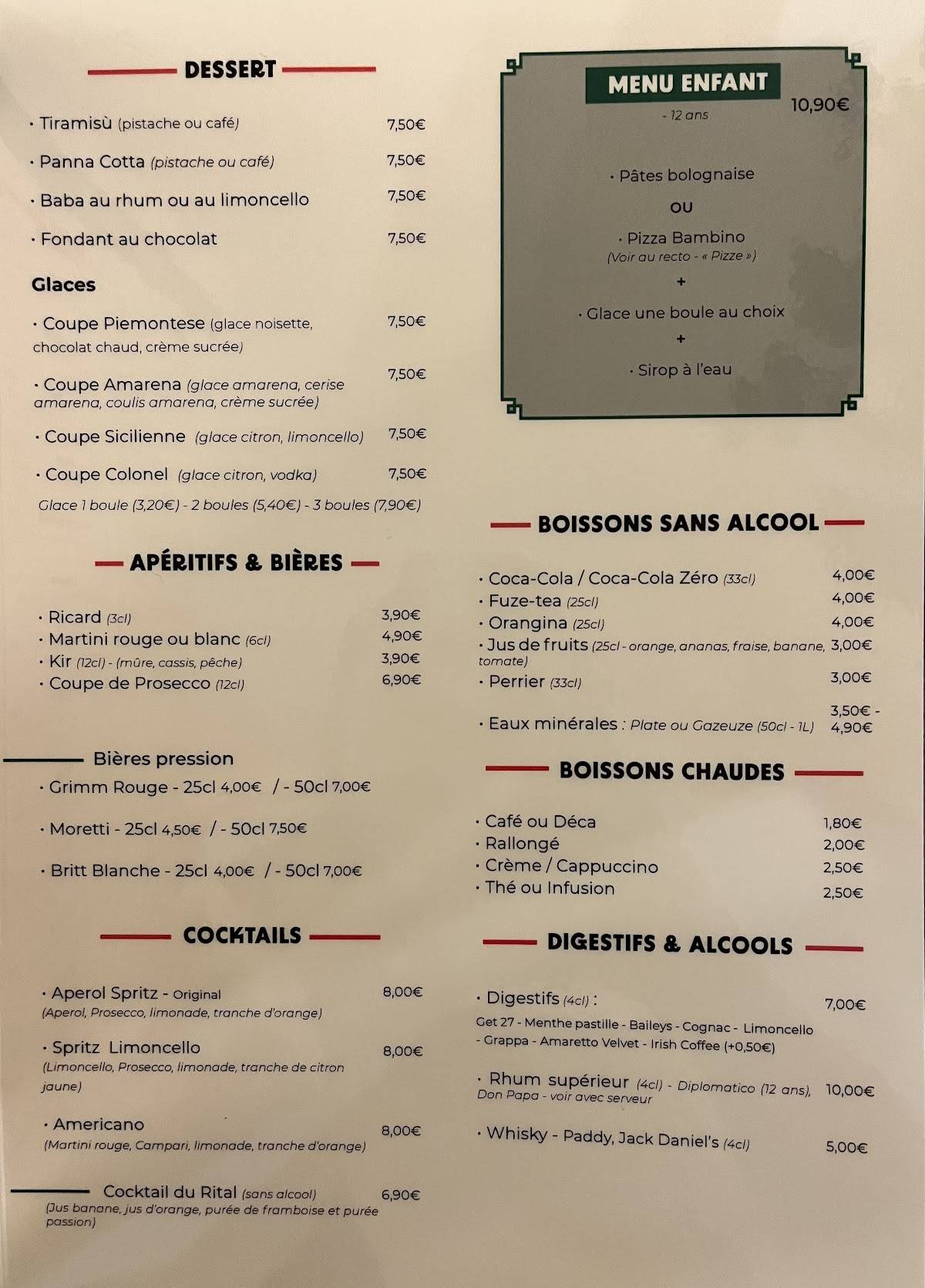Le Rital меню