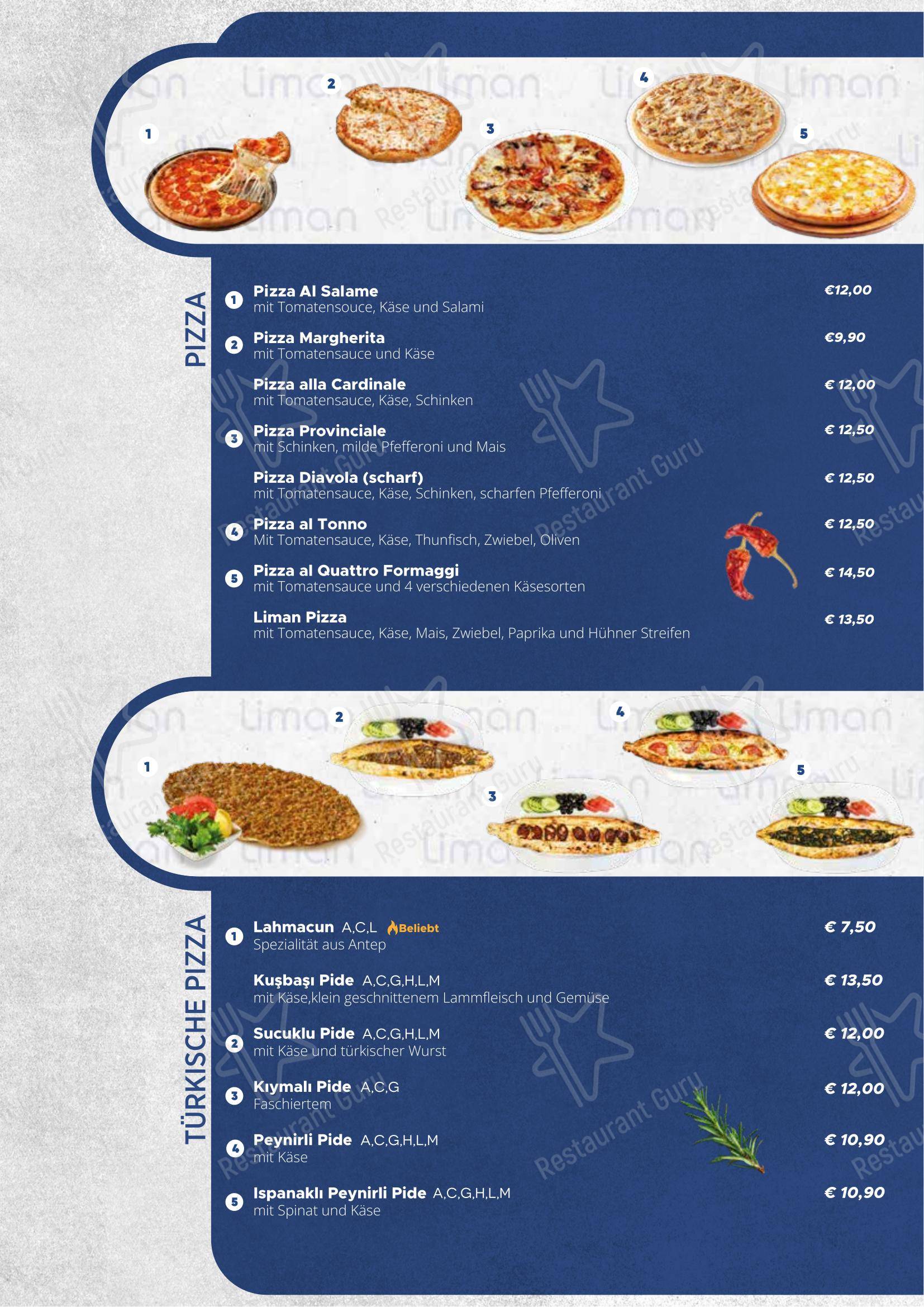 Меню напитков ресторана Liman Restaurant Wien в Вене