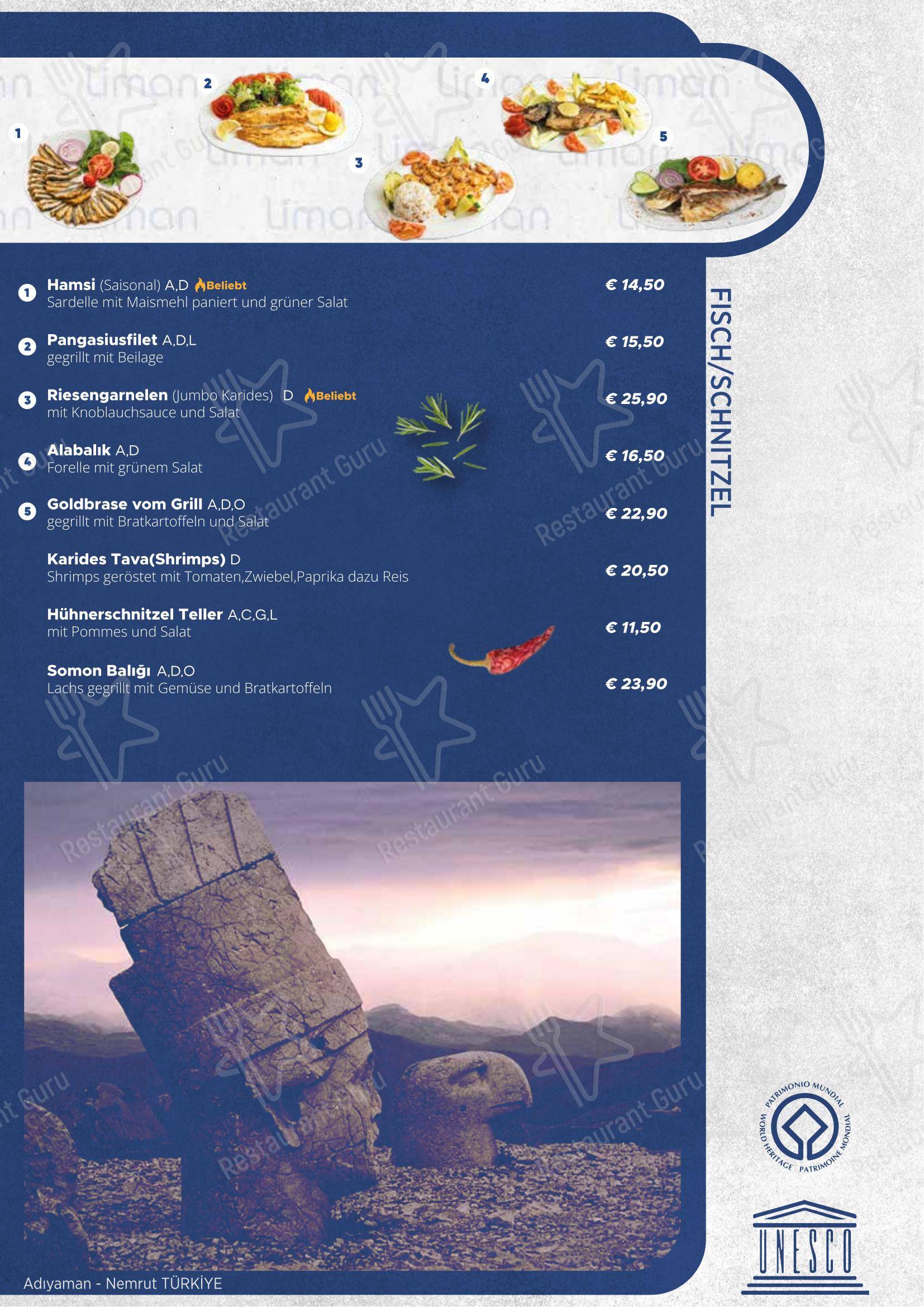 Меню напитков ресторана Liman Restaurant Wien в Вене