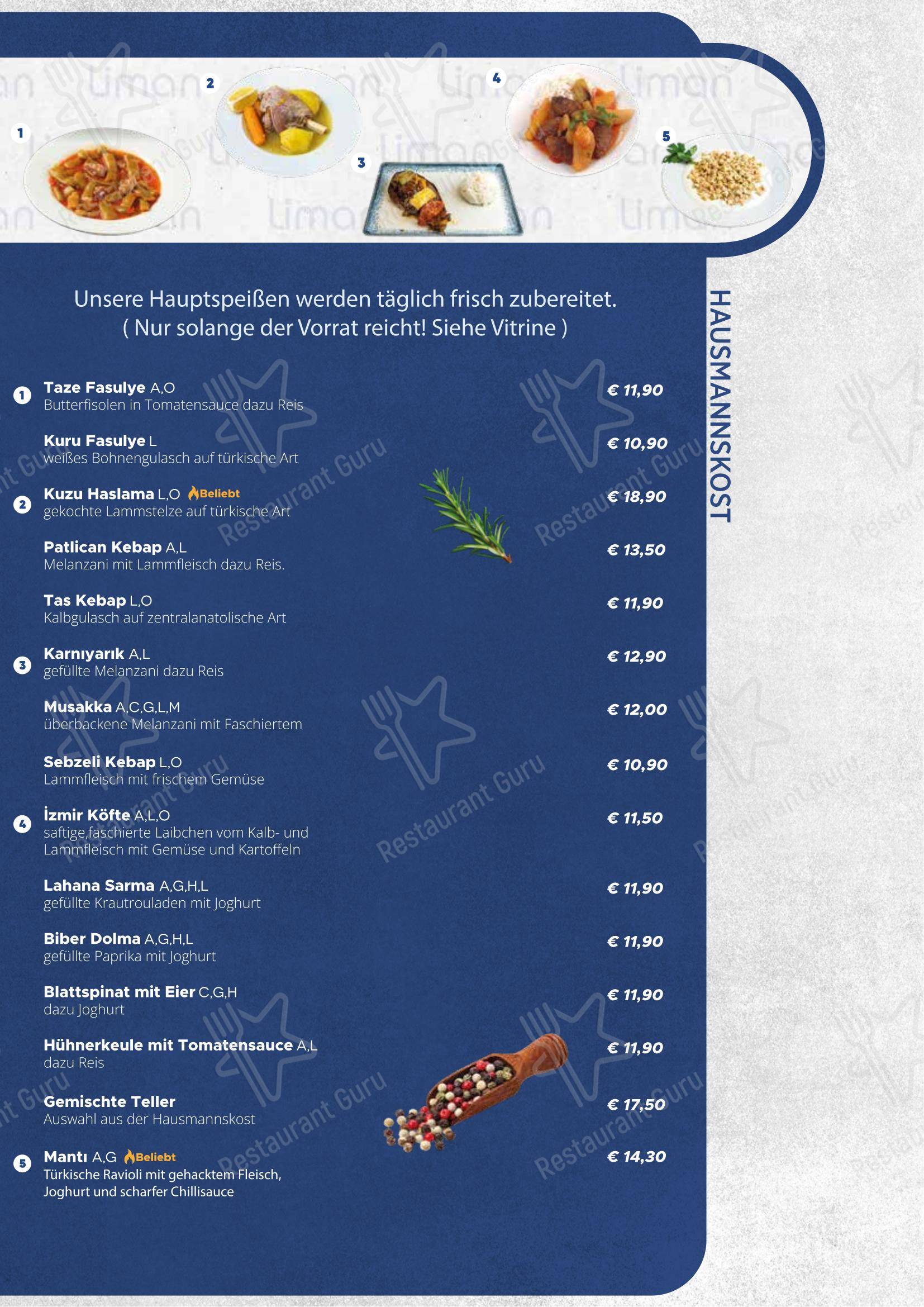 Меню напитков ресторана Liman Restaurant Wien
