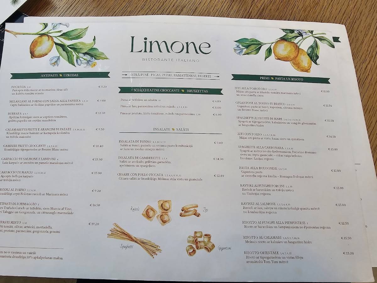 Limone меню