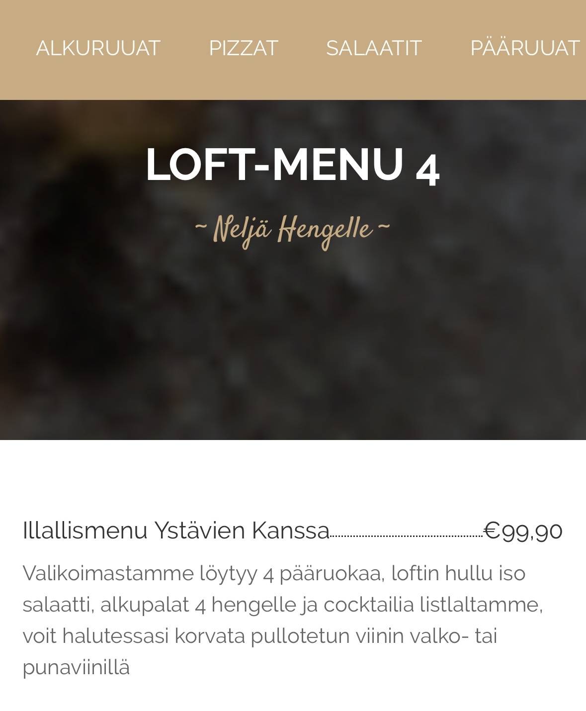 Loft Ravintola меню