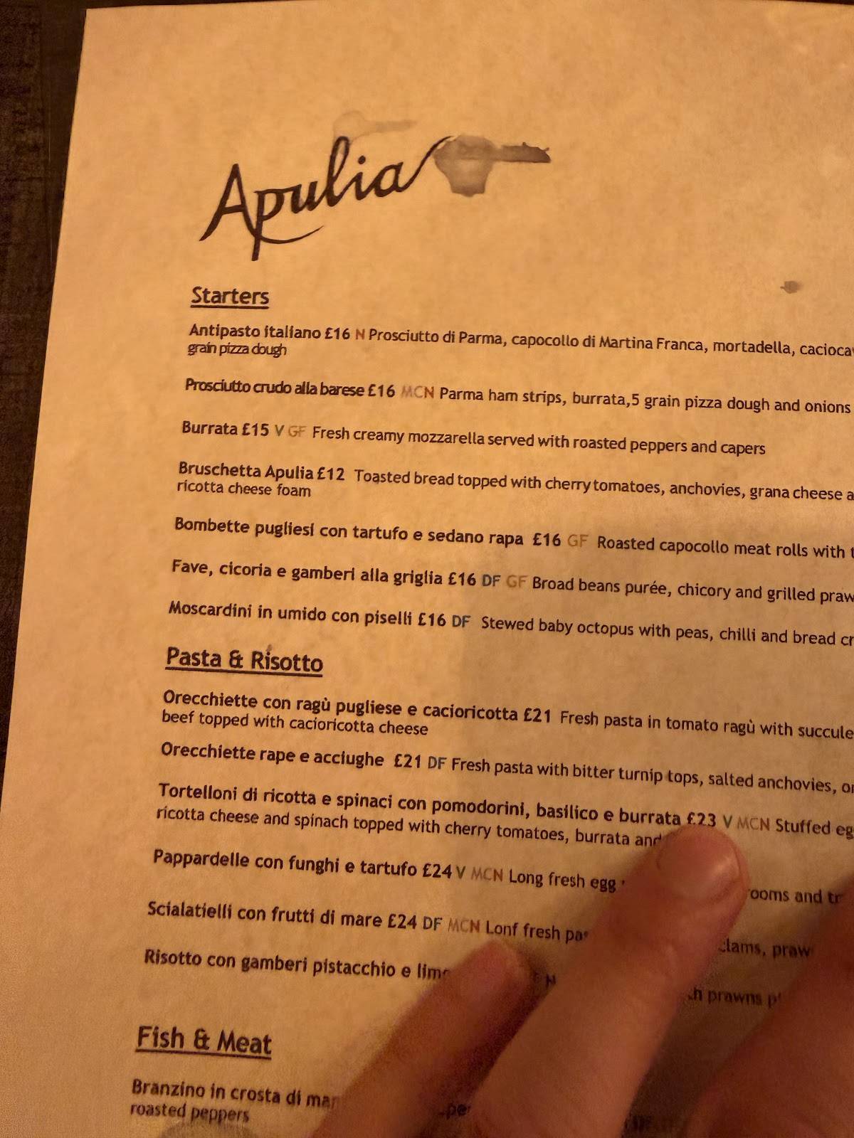 APULIA Barbican меню