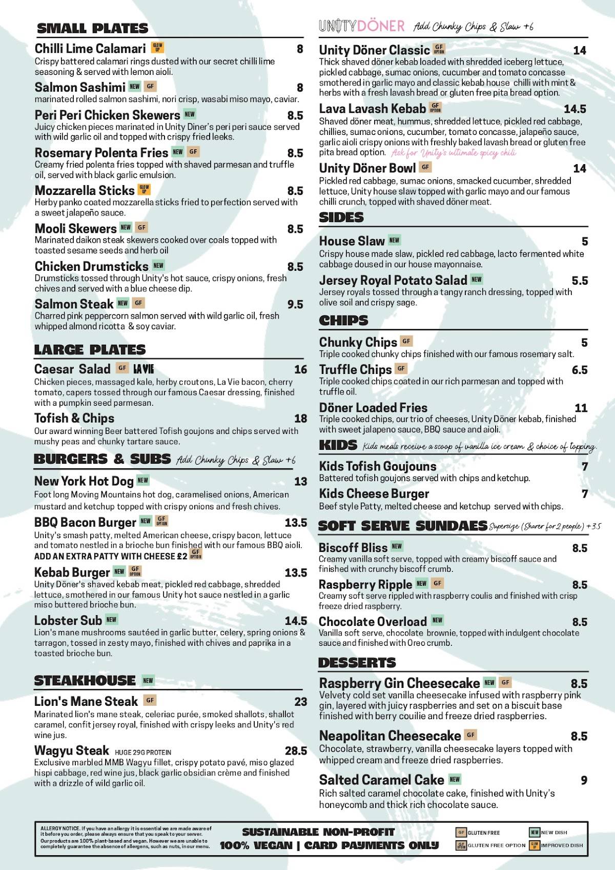 Unity Diner меню