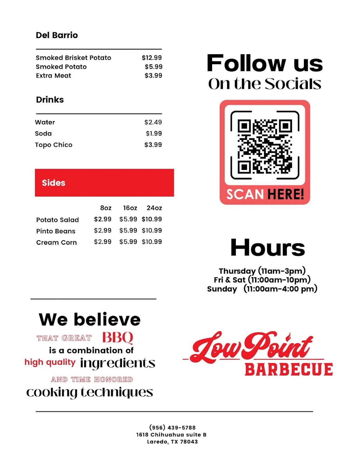 LowPoint Barbecue меню