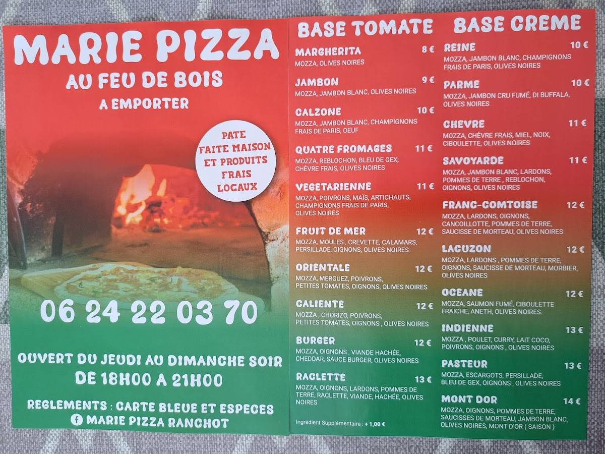 Marie Pizza меню