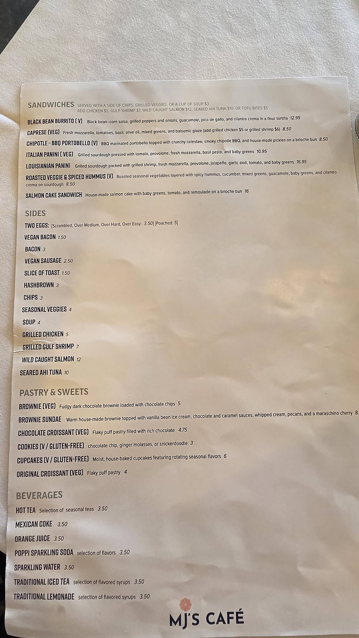 MJ'S café меню