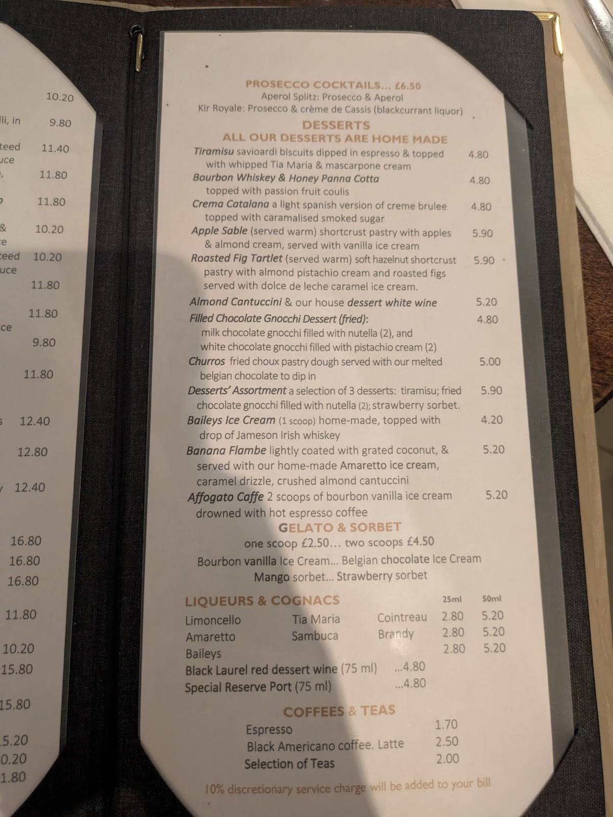 Madero Italian Restaurant меню