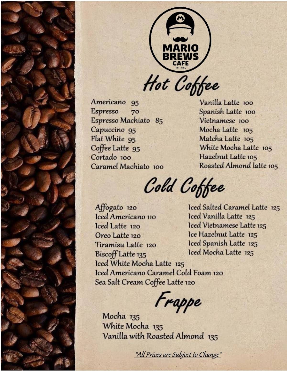 Mario Brews Cafe меню
