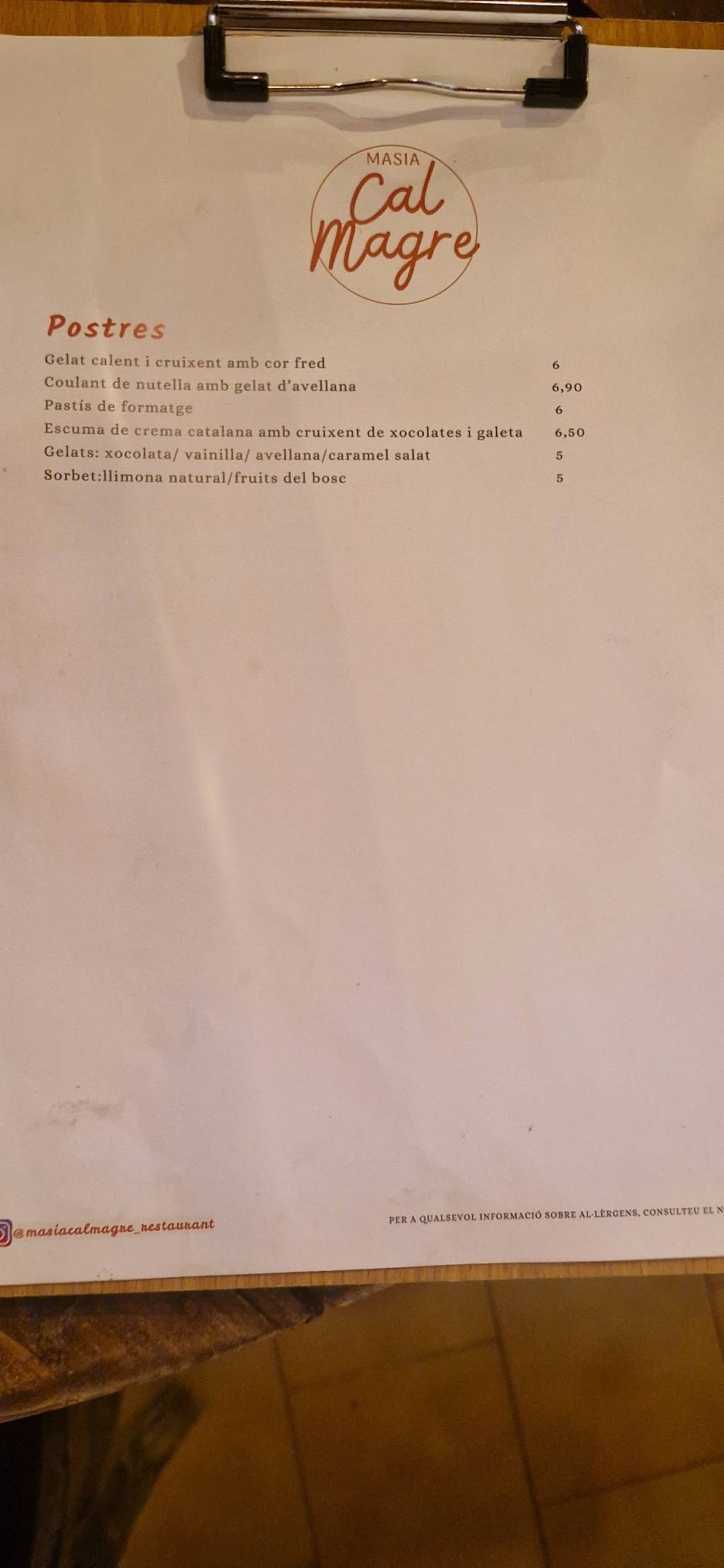 Masia Cal Magre меню