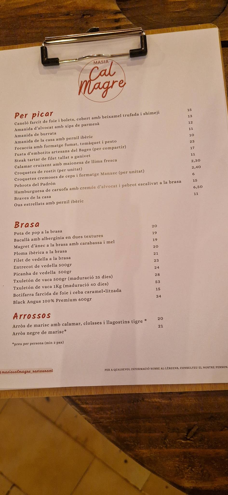 Masia Cal Magre меню
