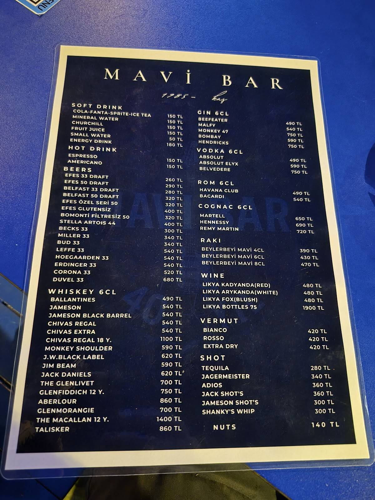Mavi Bar меню