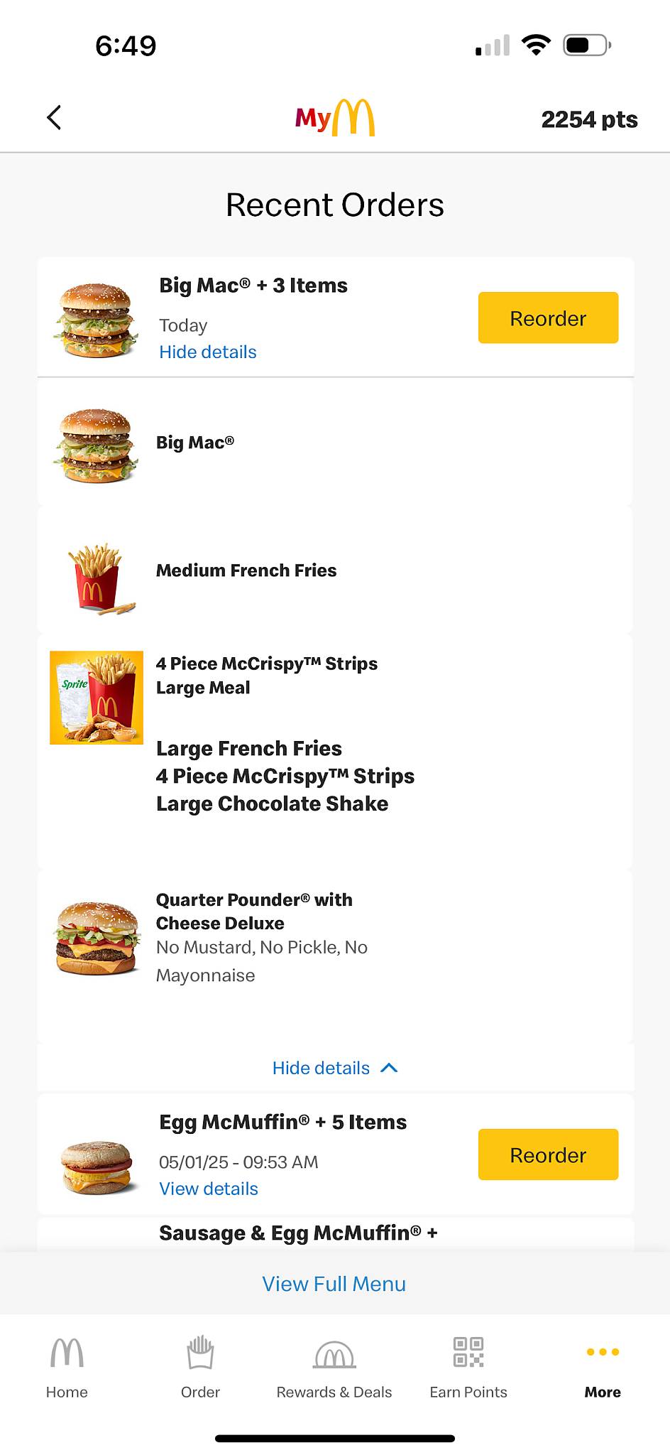 McDonald's меню