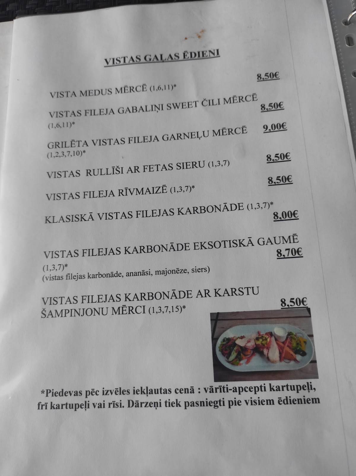 Mežmala, kafejnīca меню